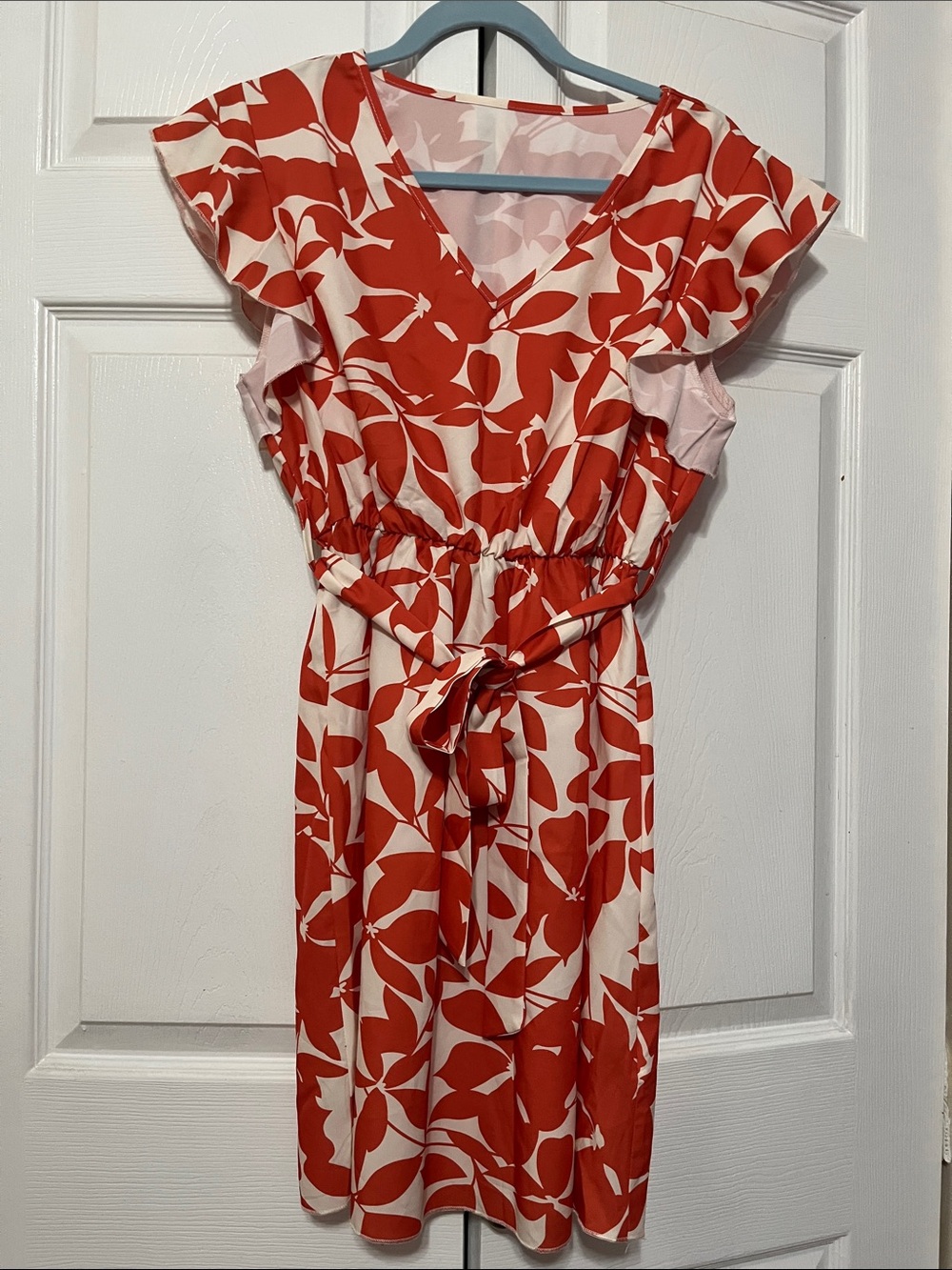Women’s Orange and White Floral Tie Dress